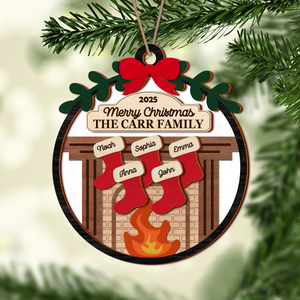 Personalized Family Holiday Fireplace Stocking 2 Layer Wooden Ornament HA75 892770