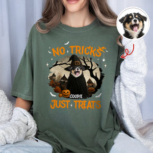 No Tricks Just Treats Custom Halloween Dog Photo Comfort Color Shirt CH07 899448