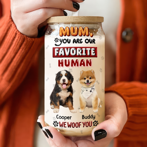 Custom Photo Mom, Dad You Are My Favorite Human Dog Glass Can With Lid HA75 892058