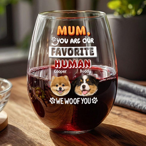 Custom Photo Mom, Dad You Are My Favorite Human Dog Wine Glass HA75 892056