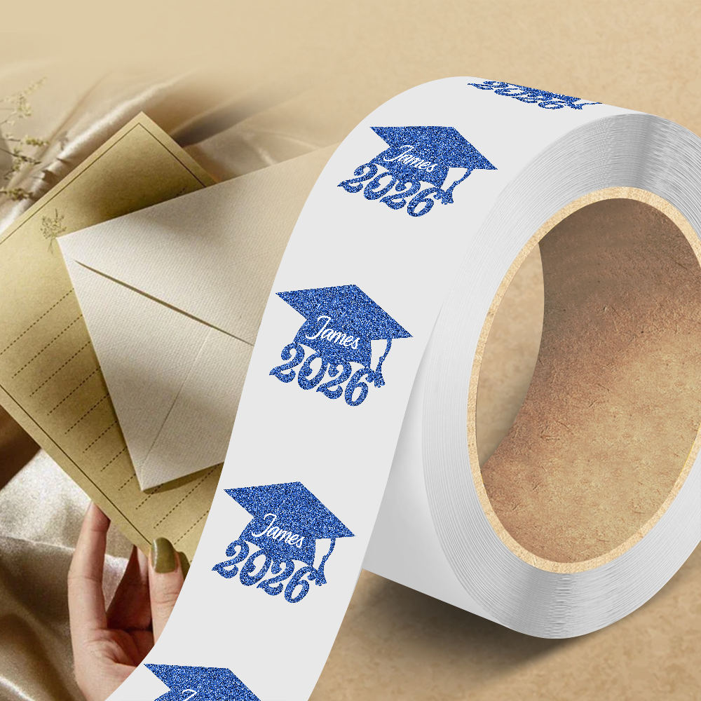 Personalized Name Class Of 2026 Glitter Hat Graduation Roll Sticker LM32 899353