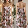 Custom Cat Photo With Floral Pattern Women's V-neck Cami Maxi Dress LM32 893327