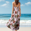 Custom Cat Photo With Floral Pattern Women's V-neck Cami Maxi Dress LM32 893327