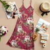 Custom Cat Photo With Floral Pattern Women's V-neck Cami Maxi Dress LM32 893327