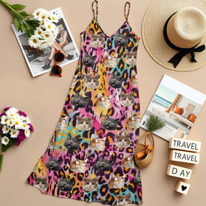 Custom Photo Cat And Leopard Summer Hawaii Maxi Dress For Cat Lovers LM32 893331