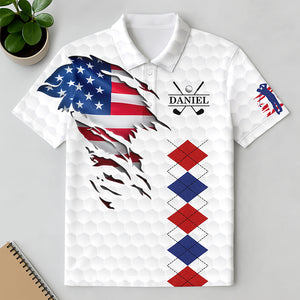 Personalized Golf American Flag Polo Shirt, White Golf Texture American Flag, Patriotic Golf Gift For Men HO82 900826