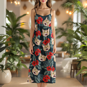 Custom Cat Photo Tropical Women's V-Neck Cami Maxi Dress HA75 892236