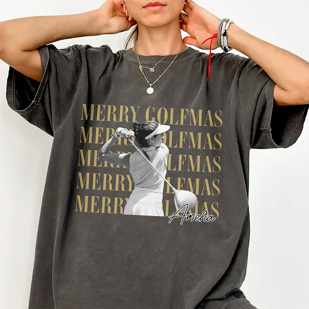 Personalized Vintage Photo Merry Golfmas Comfort Shirt Gift for Golf Lovers HA75 922118