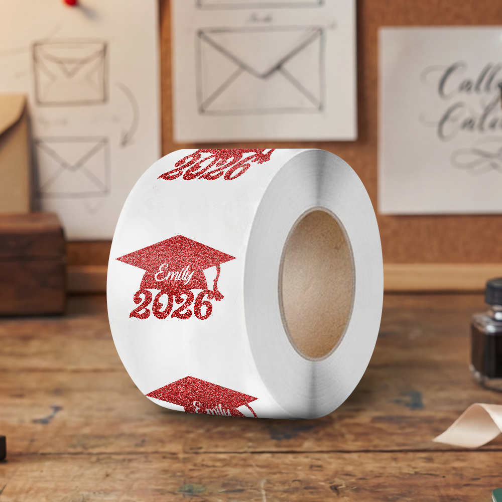 Personalized Name Class Of 2026 Glitter Hat Graduation Roll Sticker LM32 899353