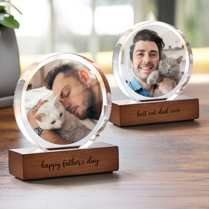 Custom Dog Cat Photo Round Acrylic Frame Block Father's Day Gift For Dad HA75 892438