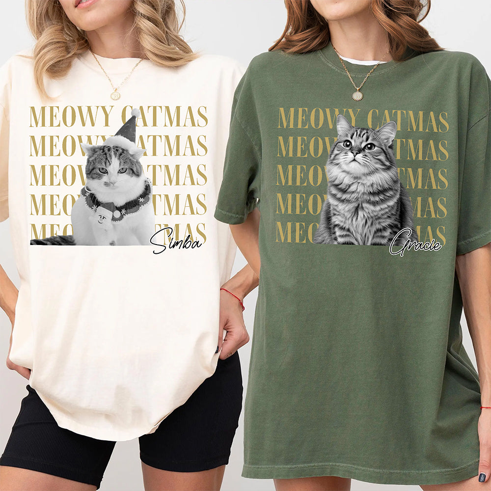 Personalized Vintage Dog Cat Photo Merry Christmas Comfort Shirt Gift For Cat Lovers HA75 922112