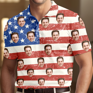 Custom Funny Face US Flag Golf Polo Shirt Gift For Golfer, Golf Lovers HA75 898686