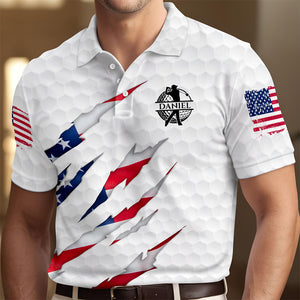 Personalized Golf Ball Pattern With America Flag Polo Shirt Gift For Golfer, Golf Lovers HO82 900806
