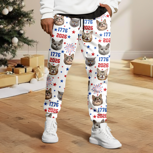 Custom Dog Cat Photo Firework USA Red White Blue Matching Sweatpants LM32 895851