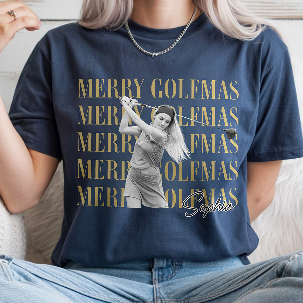 Personalized Vintage Photo Merry Golfmas Comfort Shirt Gift for Golf Lovers HA75 922118