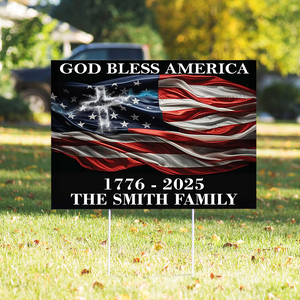 Custom Family Name God Bless America Garden Yard Sign TH10 896365