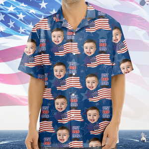 Custom Photo Best Daddy Ever America Flag Hawaiian Shirt Independence Day Gift CH07 895690