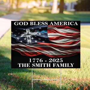 Custom Family Name God Bless America Garden Yard Sign TH10 896365