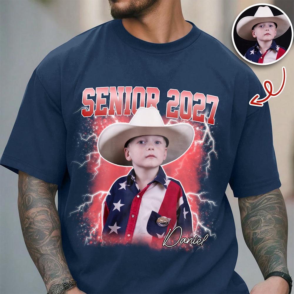 Personalized Senior 2027 Photo Comfort Shirt Last First Day School Gift CH07 180286