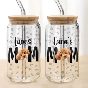 Custom Photo Dog Mom Personalized Glass Can With Lid Gift For Dog Lovers CH07 895526