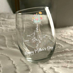 Personalized Floral Hands Mom With Kids Mother's Day Wine Glass LM32 893311