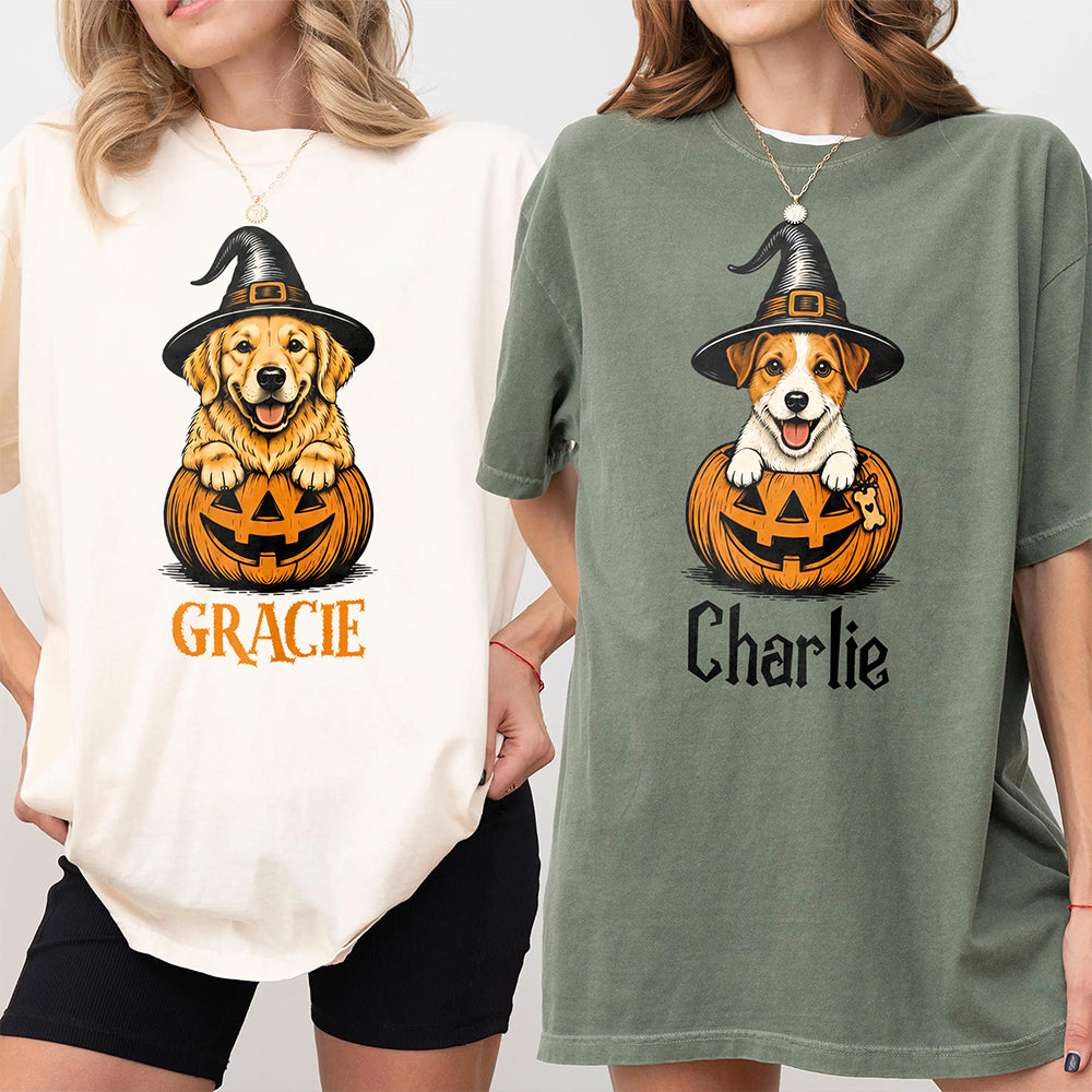 Custom Dog Breeds Halloween Dog Comfort Cute Dog Witch Pumpkin Puppy Shirt CH07 180174