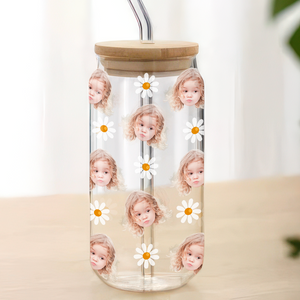 Custom Face Photo With Icon Family Glass Can With Lid TH10 894265