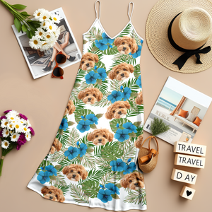 Custom Dog Photo Tropical Women's V-Neck Cami Maxi Dress HA75 892234