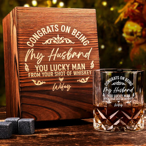 Congrats On Being My Boyfriend Couple Personalized Engraved Whiskey Glass Set with Wooden Box HA75 898034