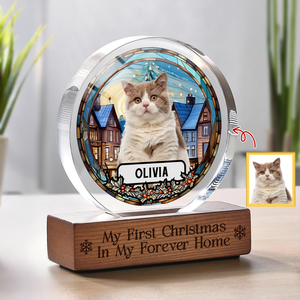 Custom Photo and Name Christmas Dog Cat Round Acrylic Frame Block CH07 899020