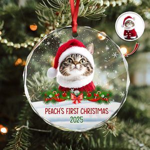 Custom Photo Cat First Christmas Glass Ornament HA75 897260
