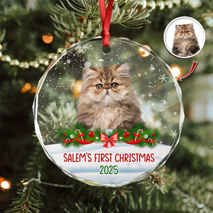 Custom Photo Cat First Christmas Glass Ornament HA75 897260