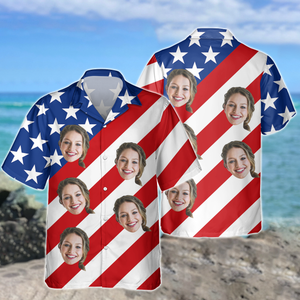 Custom Face American Flag Hawaiian Shirt Personalized Funny Independence Day Gift CH07 896108