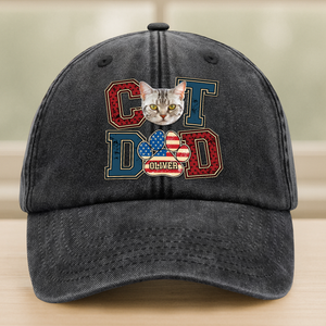 Custom Photo Best Cat Dad Washed Denim Baseball Cap Gift For Father's Day, Cat Lovers HO82 894036