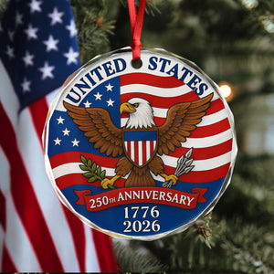 1776 -2026 American 250th Anniversary Eagle Glass Ornament CH07 899232