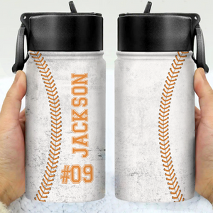 Custom Name And Number Baseball Kid Water Bottle With Straw HA75 892586