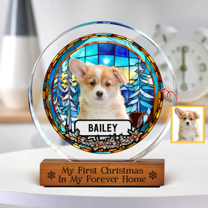 Custom Photo and Name Christmas Dog Cat Round Acrylic Frame Block CH07 899020