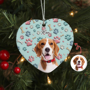 Custom Photo Lovely Dog Cat 3D Effect Heart Shaped Ceramic Ornament HA75 898194