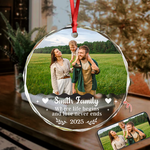 Where Life Begins And Love Never Ends Custom Family Photo Glass Ornament CH07 896602