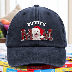 Custom Photo Dog Cat Dad Mom With Christmas Washed Denim Baseball Cap Gift For Dad Mom On Christmas HO82 894346