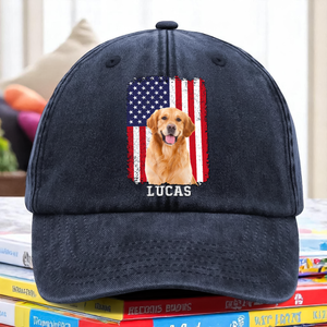 Custom Photo Dog With America Flag July 4th Washed Denim Baseball Cap TH10 894113