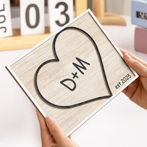 Personalized Custom Couple Name On Heart 2-Layered Wooden Plaque With Stand Valentine's Day TH10 896985