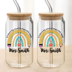 Personalized Rainbow Teacher Glass Can With Lid Teacher Apprecation Gift Back to School Gift CH07 896182