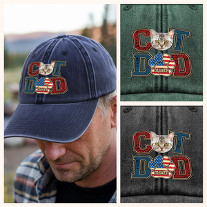 Custom Photo Best Cat Dad Washed Denim Baseball Cap Gift For Father's Day, Cat Lovers HO82 894036