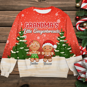 Grandma's Little Gingerbread Personalized Christmas AOP Sweatshirt For Grandma, Mom CH07 896328