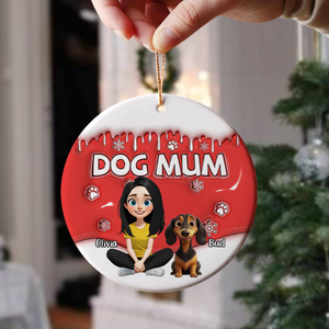 Dog Mom Cartoon In Christmas - Personalized 3D Inflated Effect Ceramic Ornament LM32 897159