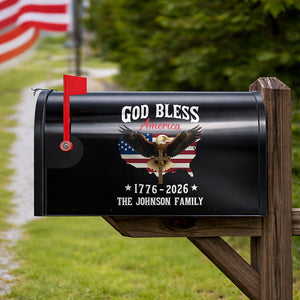 Personalized Patriotic 250th Anniversary God Bless America Eagle 1776–2026 Mailbox Decal HO82 901008