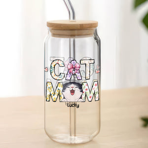 Cat Mom Dog Mom Floral Personalized Glass Can With Lid CH07 895534