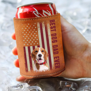 Custom Photo Best Dog Dad Ever Leather Can Cooler Holder Gift For Dog Lovers HO82 894108