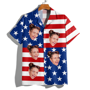 Custom Face American Flag Hawaiian Shirt Personalized Funny Independence Day Gift CH07 896108